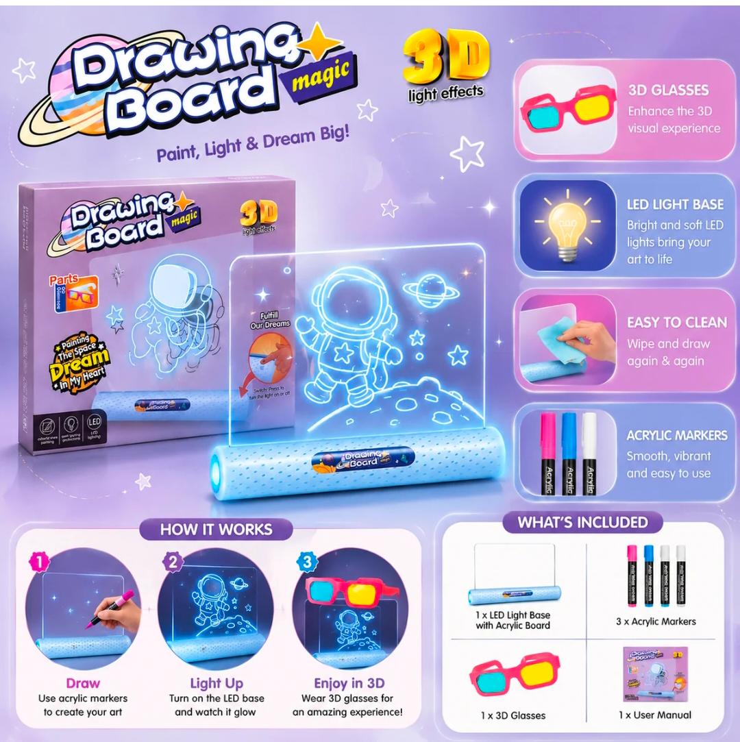 Drawing Board Magic 3D LED Light-Up Drawing Board for Kids