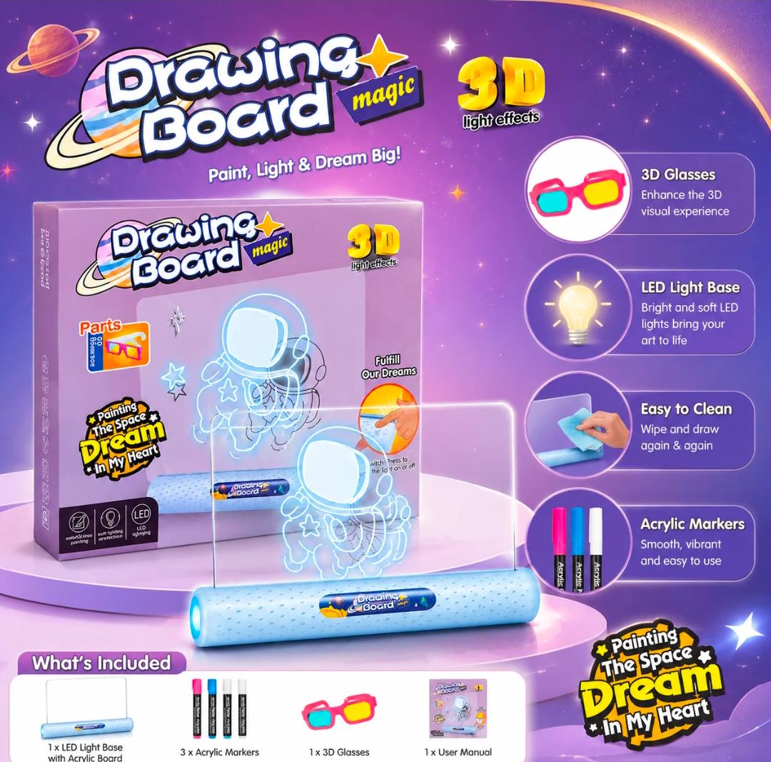 Drawing Board Magic 3D LED Light-Up Drawing Board for Kids